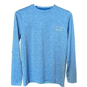 Vineyard Vines Shirt Men’s Large Blue Whale Harbor Logo Preppy Spellout Sleeve